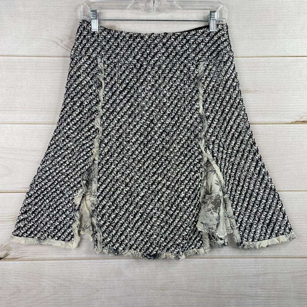 Teri Jon Skirt Women 4 Black White Tweed Lined Sheer Floral Lining Vintage Retro